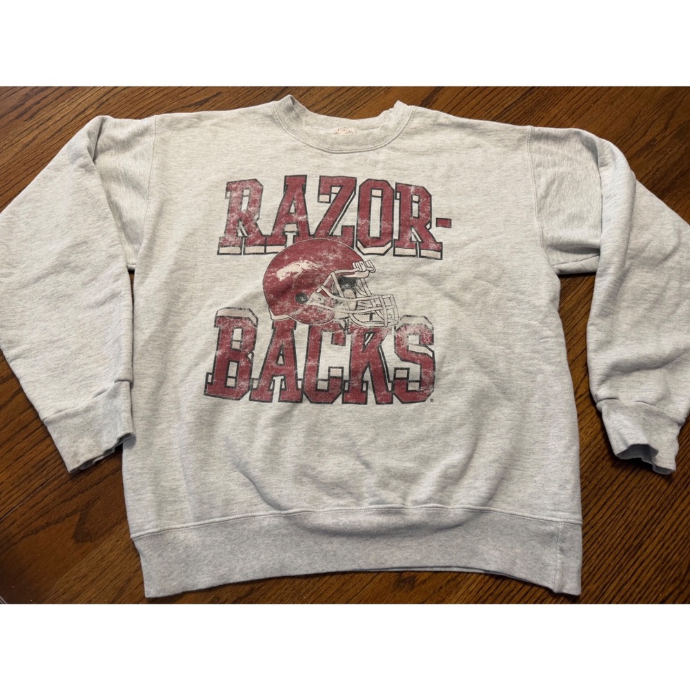 Hanes Arkansas Razorbacks Sweatshirt Gray Ultimate Cotton Crewneck Mens Small